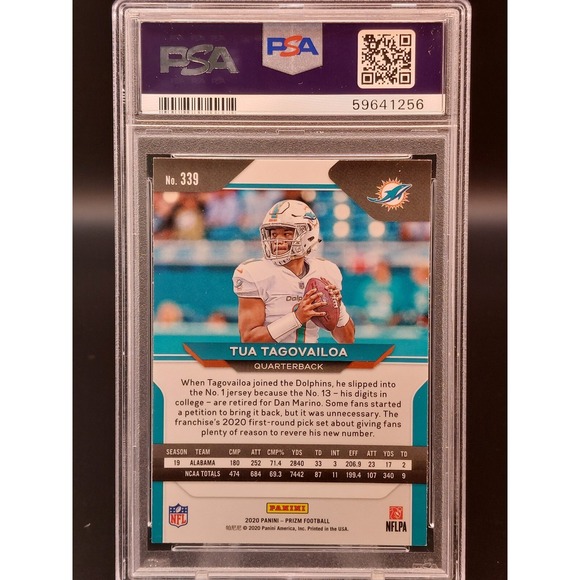 Tua Tagovailoa 2020 Panini Prizm‎ Rookie #339 PSA 9 MINT Miami Dolphins - Picture 2 of 2
